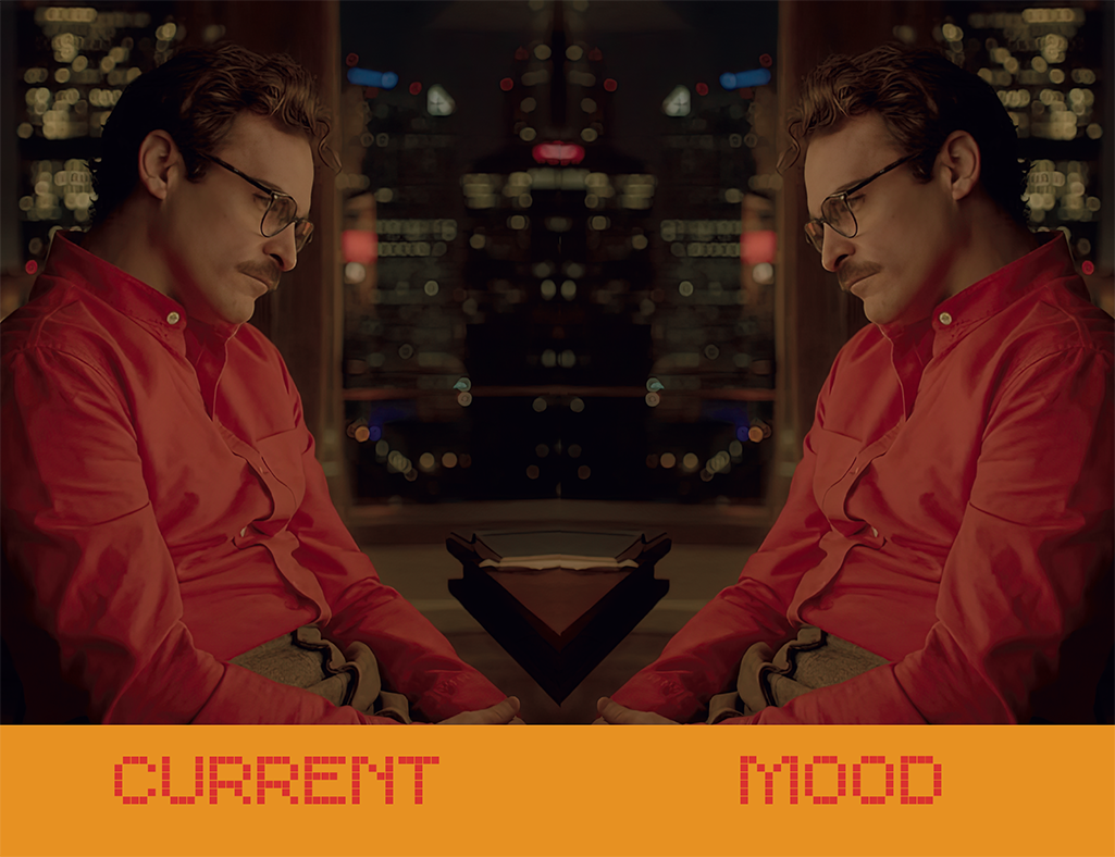 A mirror collage of Joaquin Phoenix's character Theodore looking glum in the Spike Jonze film 'Her' (2013)