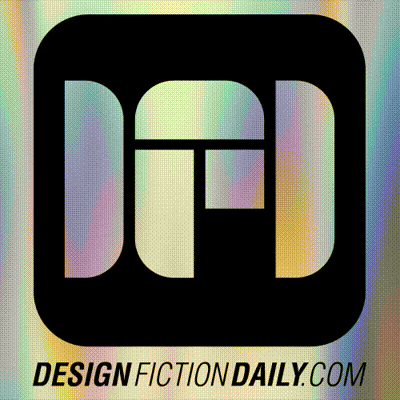 Design Fiction Daily DFD Logo on an animated holographic background.