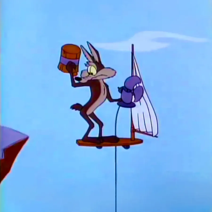 Wile E. Coyote Over A Canyon Defying Gravity