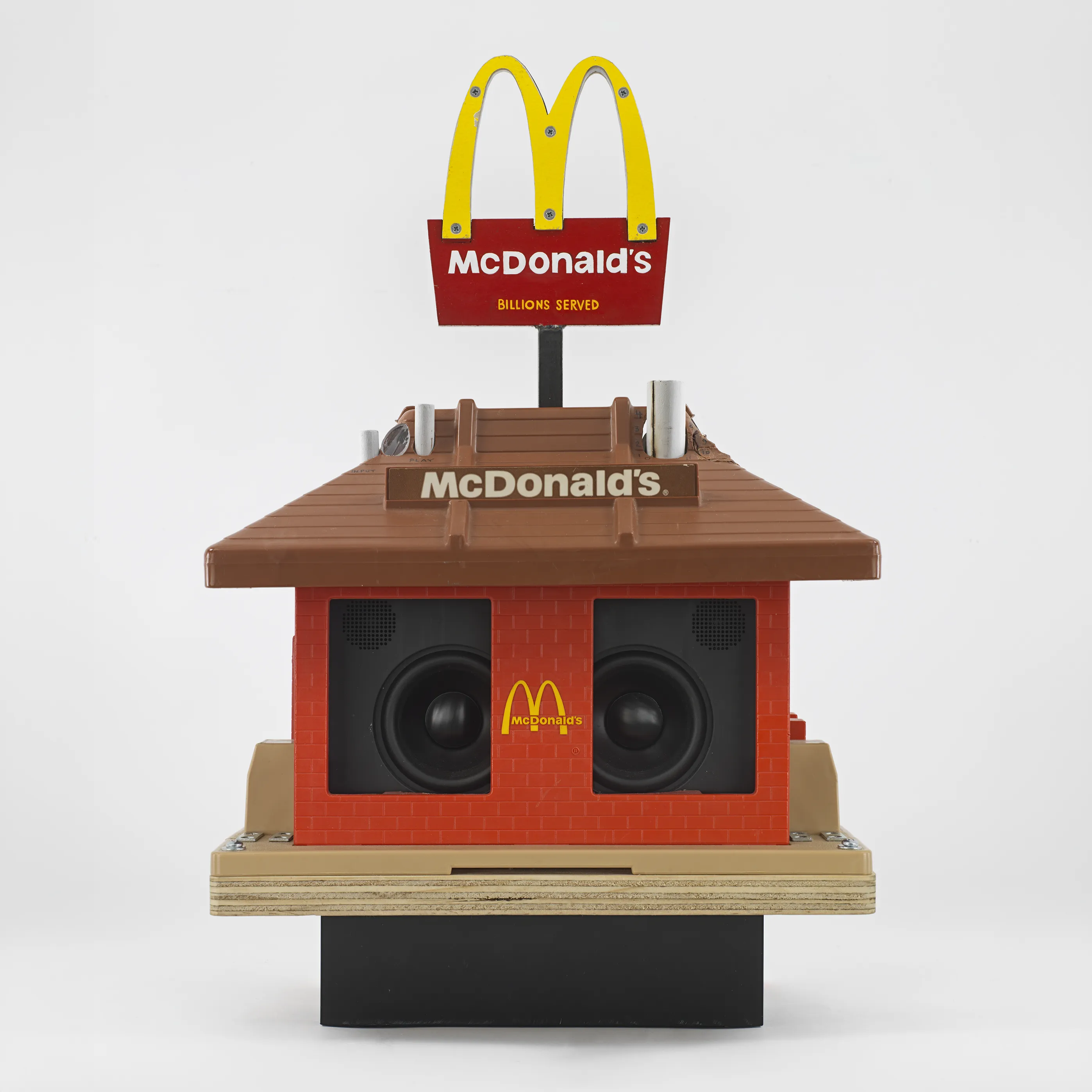 Tom Sachs McDonald's Sound System a sculpture of a small McDonald's with a boom box