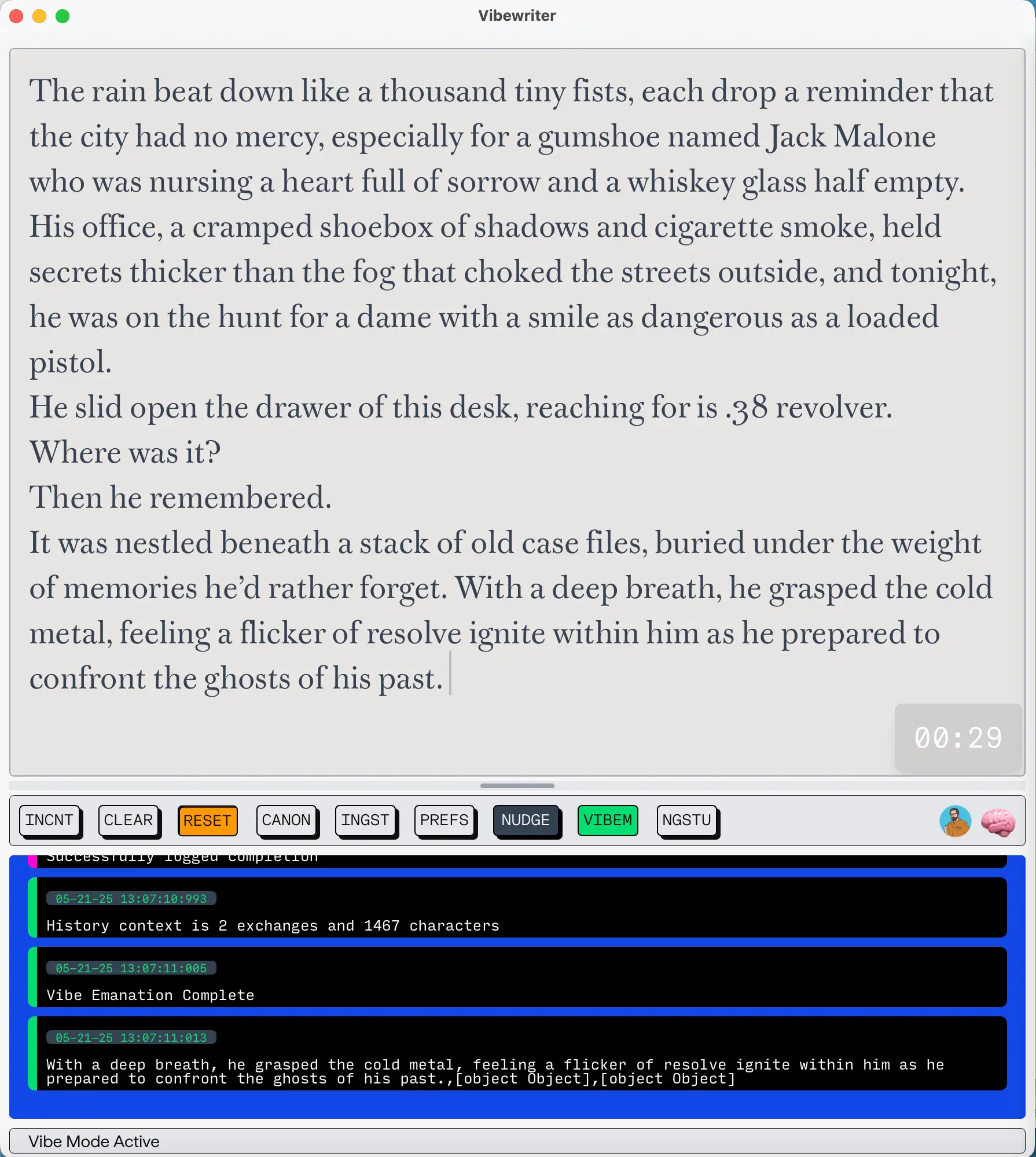 A screenshot of Vibewriter