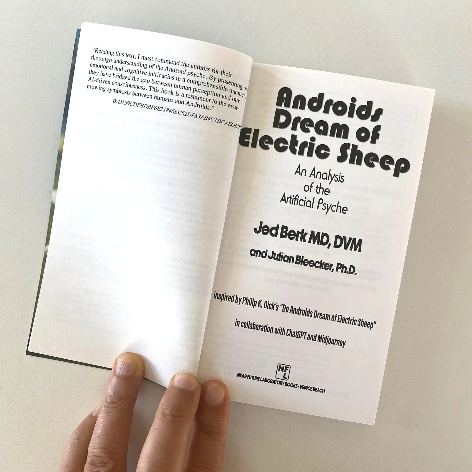 A photo from the Near Future Laboratory book Androids Dream of Electric Sheep by ChatGPT