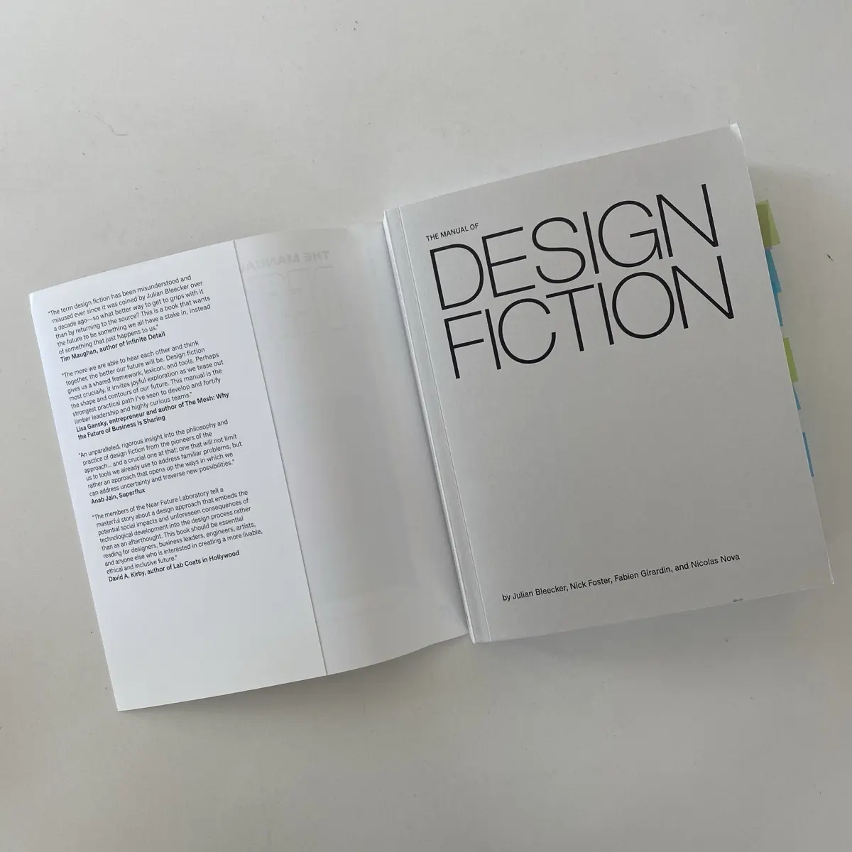 A photo from or of the book The Manual of Design Fiction (Softcover) by Julian Bleecker