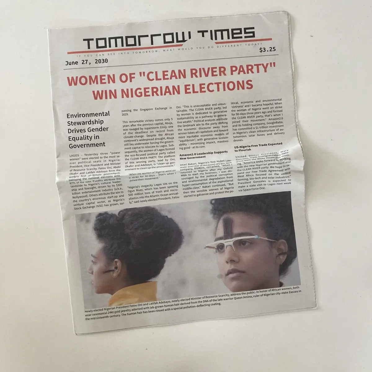 A photo from the Design Fiction newspaper The Tomorrow Times