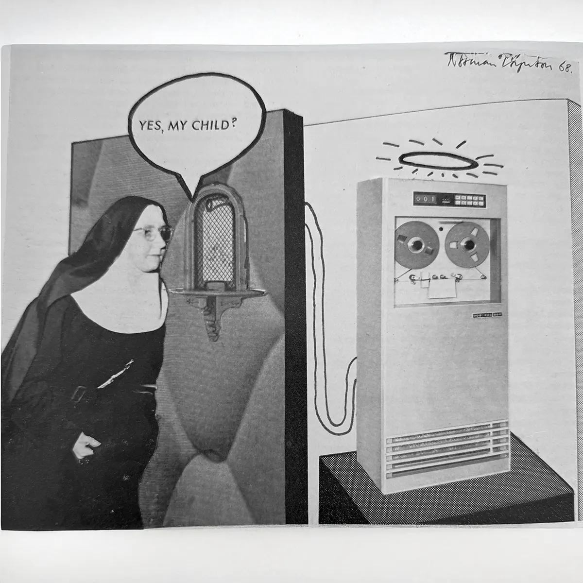 An image of a Cartoon by Norman Toynton (1968) from the book Cybernetic Serendipity&colon; The Computer and the Arts