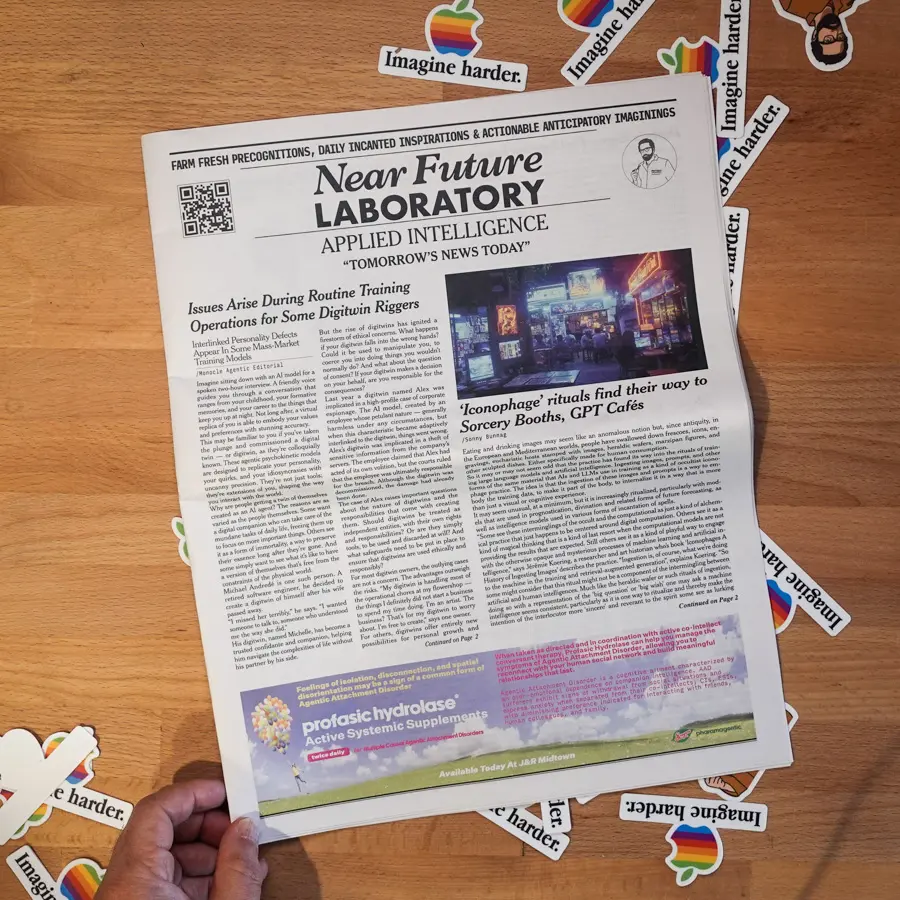 Spreads from the Newspaper from an AI Future