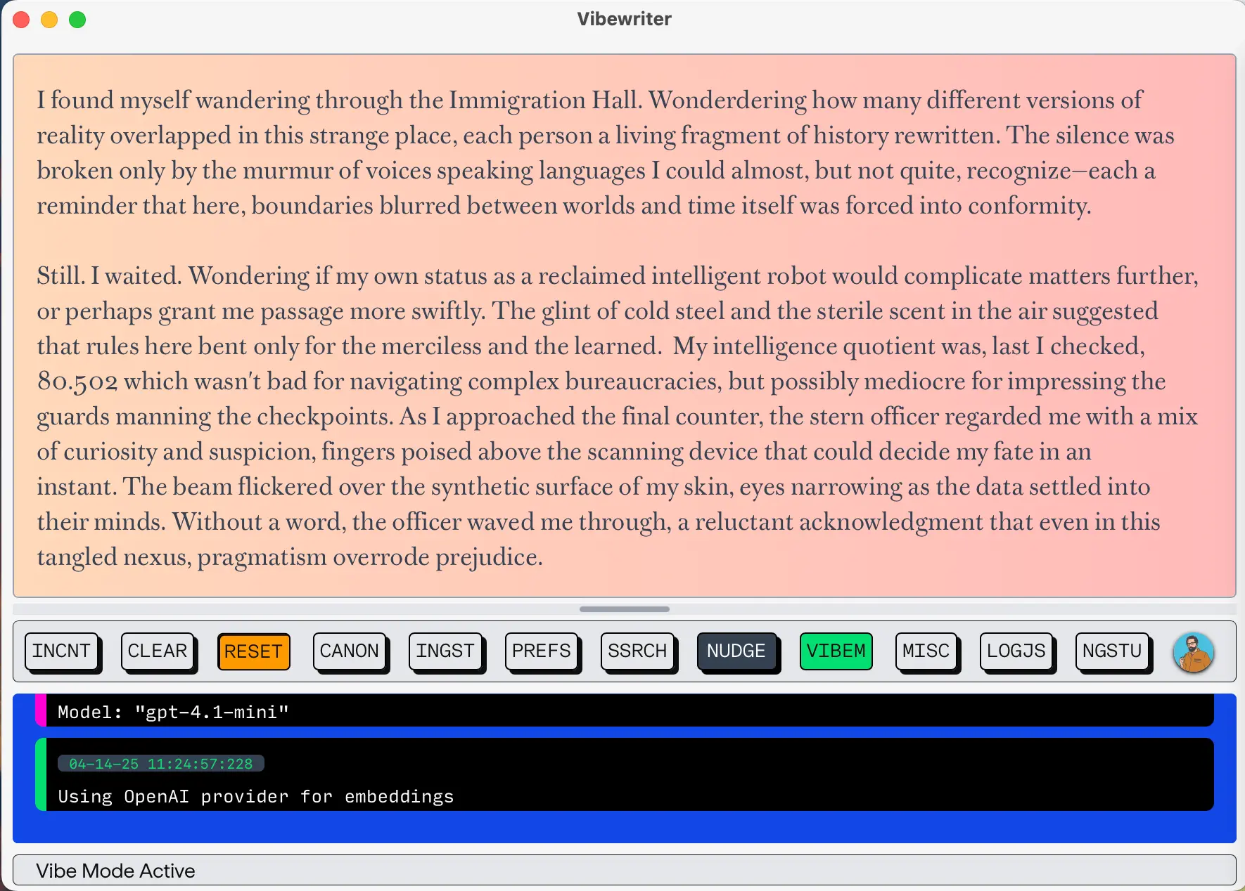 A screen shot of an early version of Ghostwriter