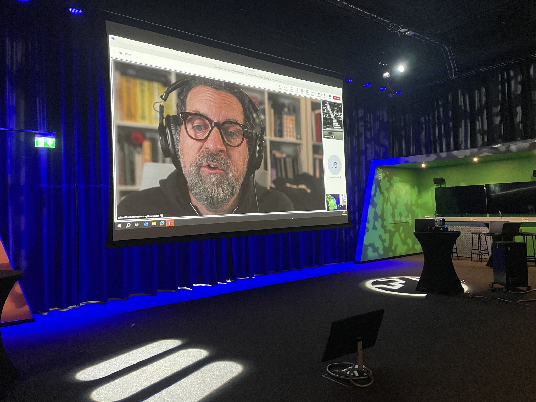 Presenting to a remote audience in Sweden for Tech Concept Lab's AI Design Fiction Design Sprint