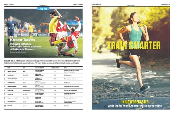 A spread from Winning Formula, the Design Fiction newspaper from a possible future of sports