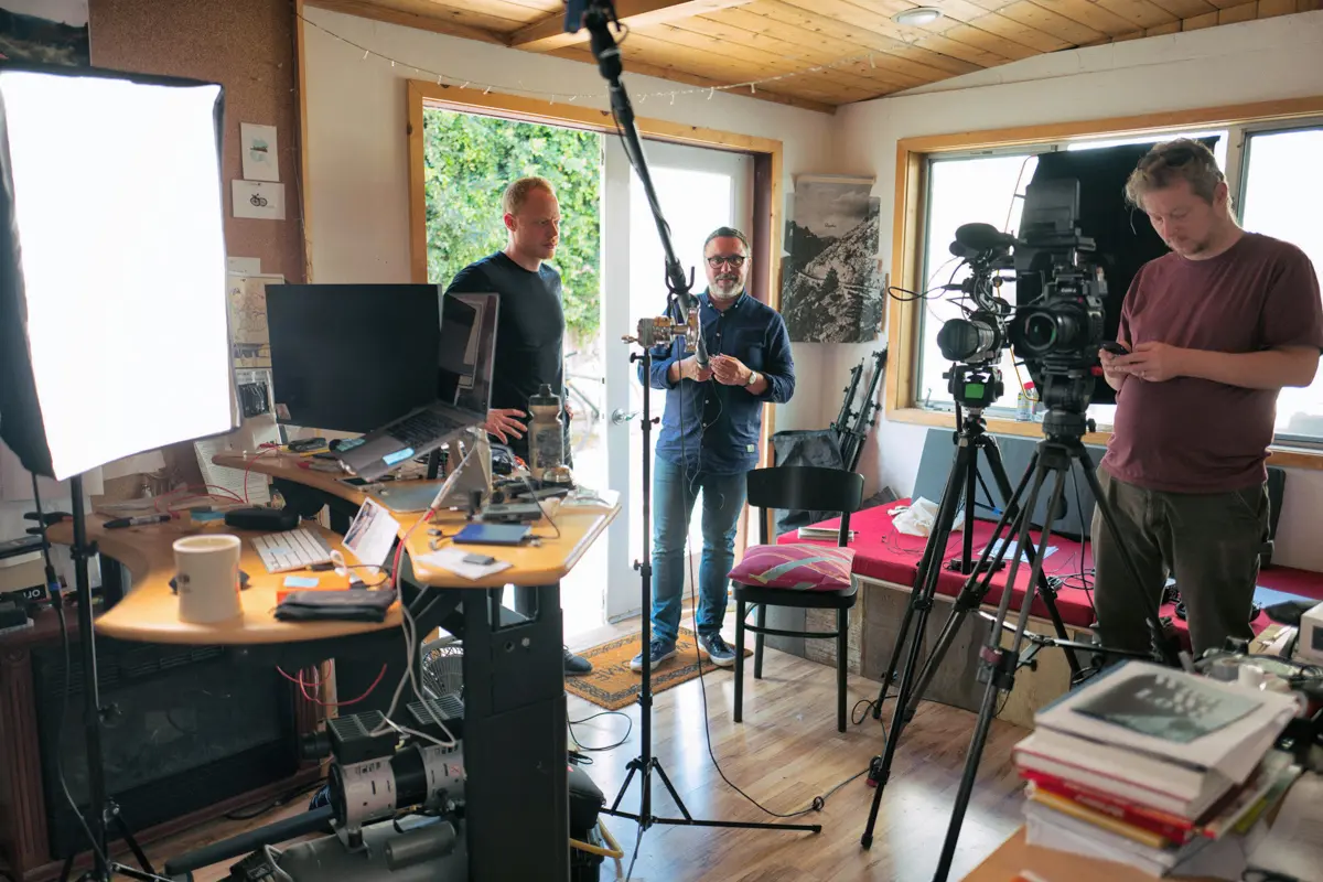 The crew from Tellart setting up for an interview with Julian Bleecker