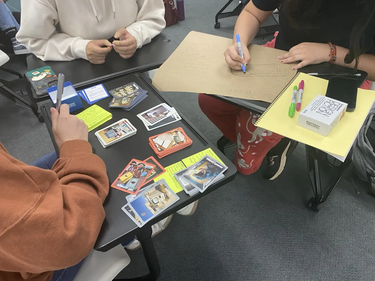 Students engaged in activities at the Chapman University Design Fiction 101 Talk & Workshop